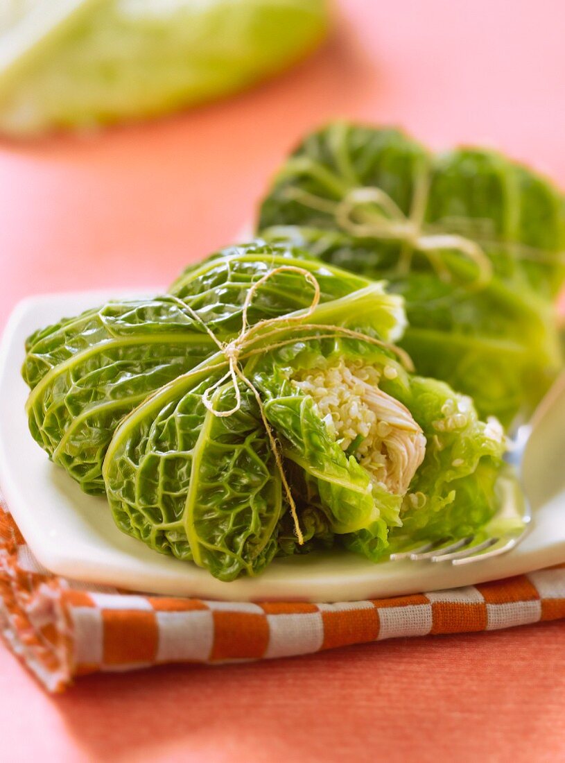 Cabbage leaves stuffed with quinoa and turkey