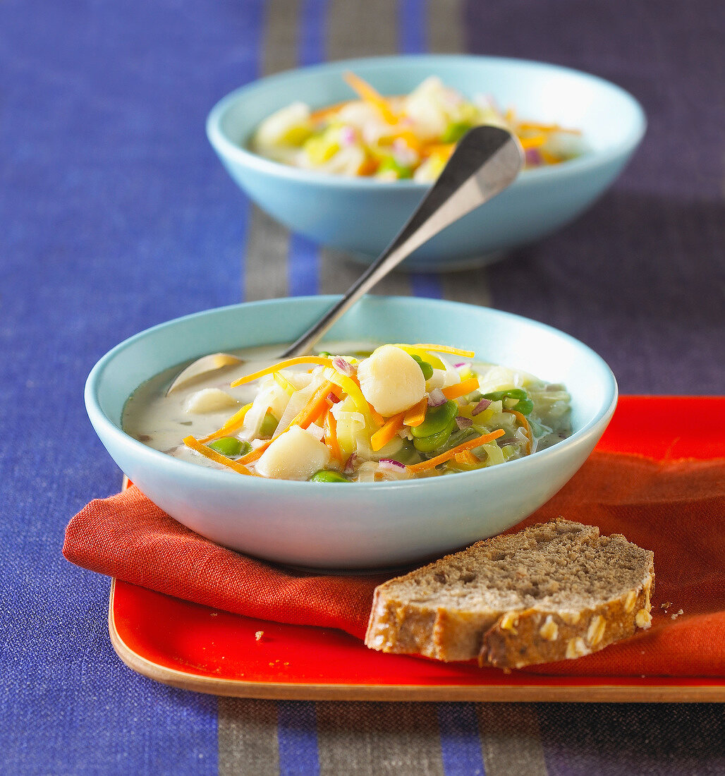 Vegetable and scallop soup