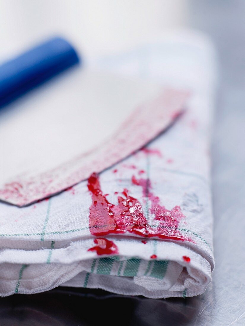 Fruit paste stain on a dish cloth