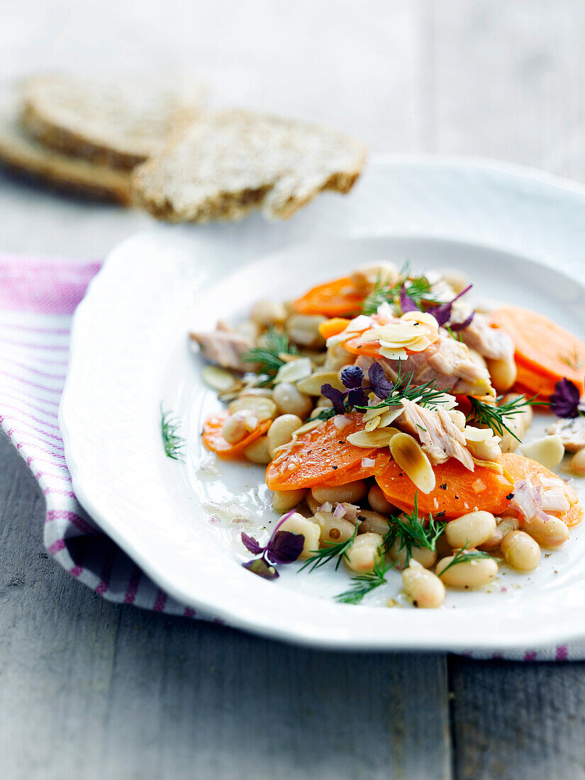 Flageolets bean,carrot and grilled almond salad