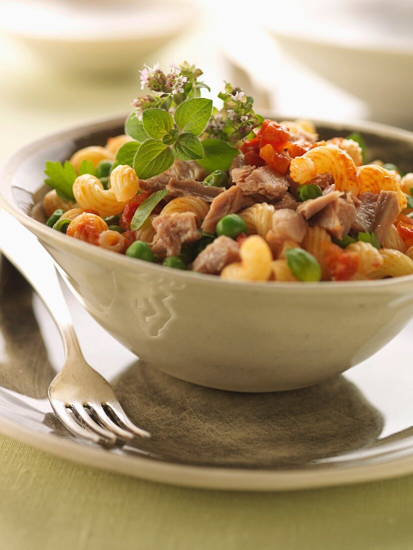 Tuna, pasta and vegetable salad