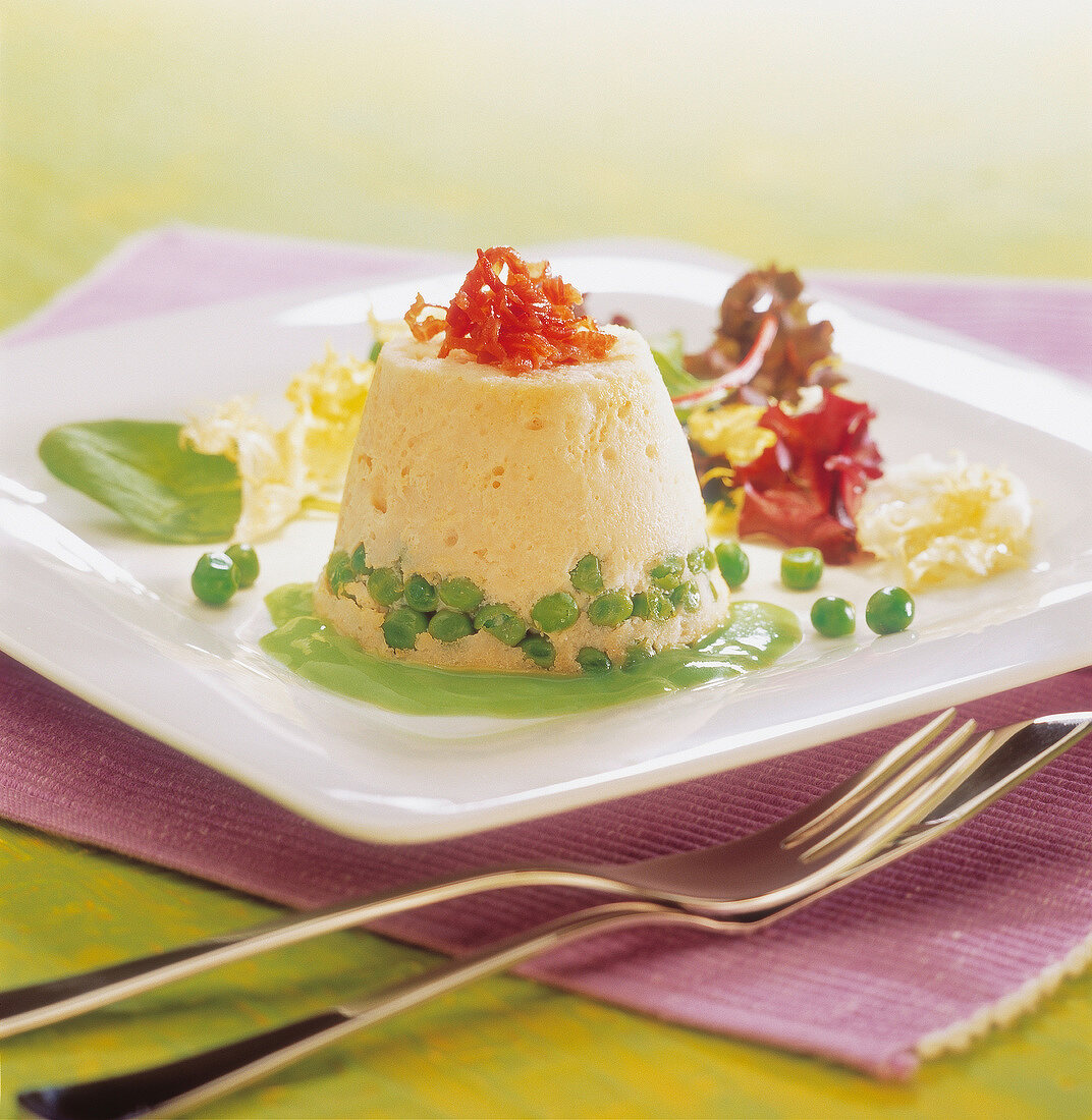 Cod flan with peas