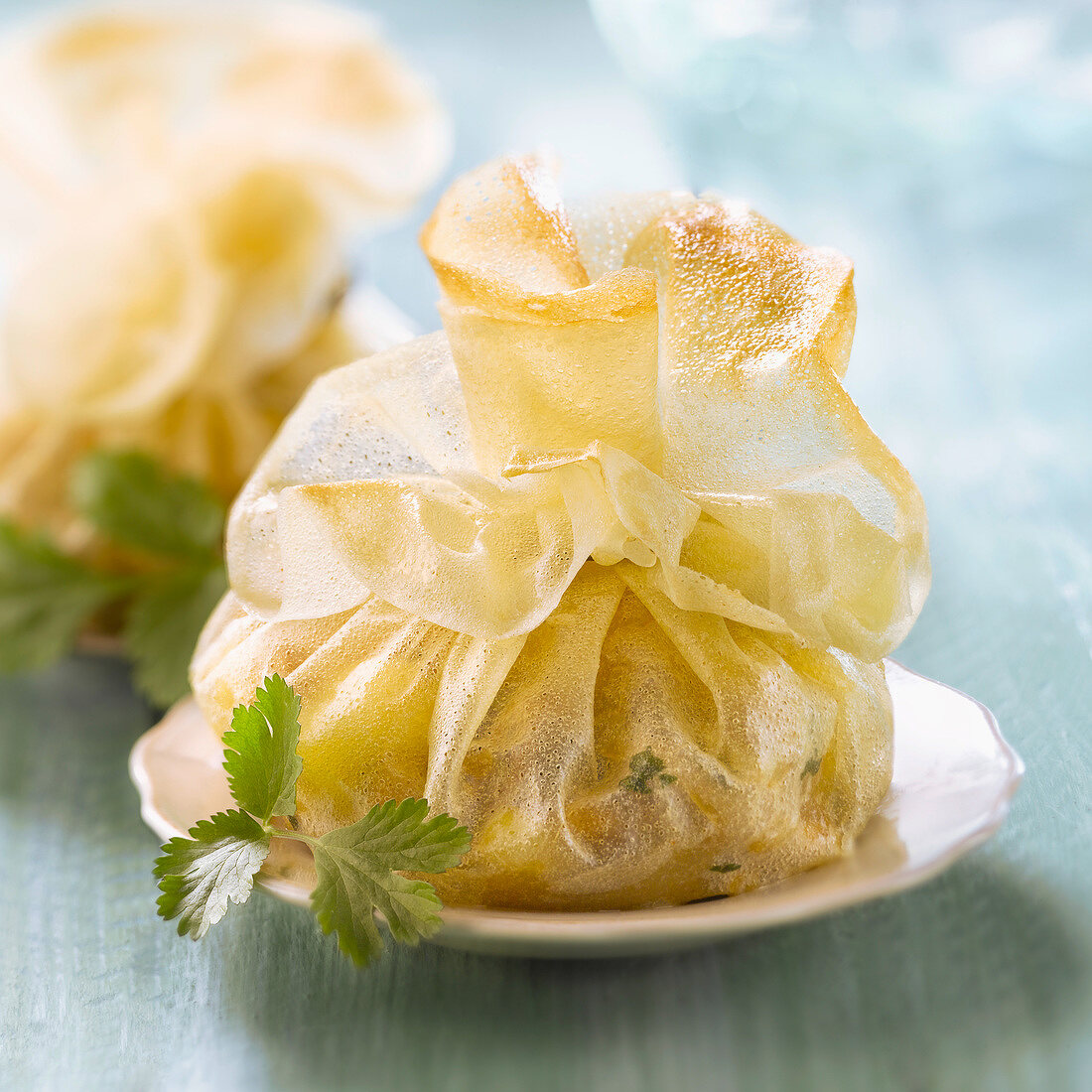 Chicken and apple filo pastry purses