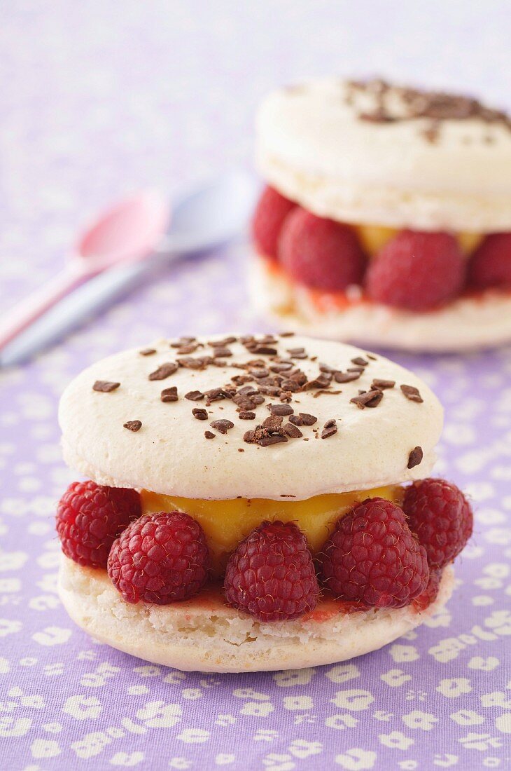 White chocolate and raspberry macaroons