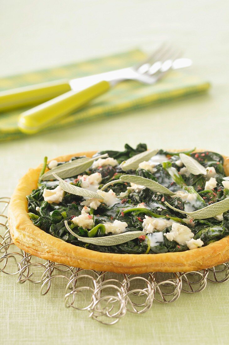 Spinach,mozzarella and sage savoury tart