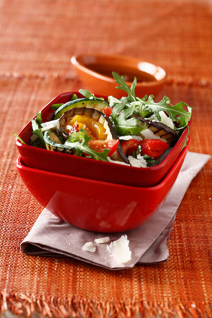 Grilled vegetable,rocket lettuce and parmesan salad