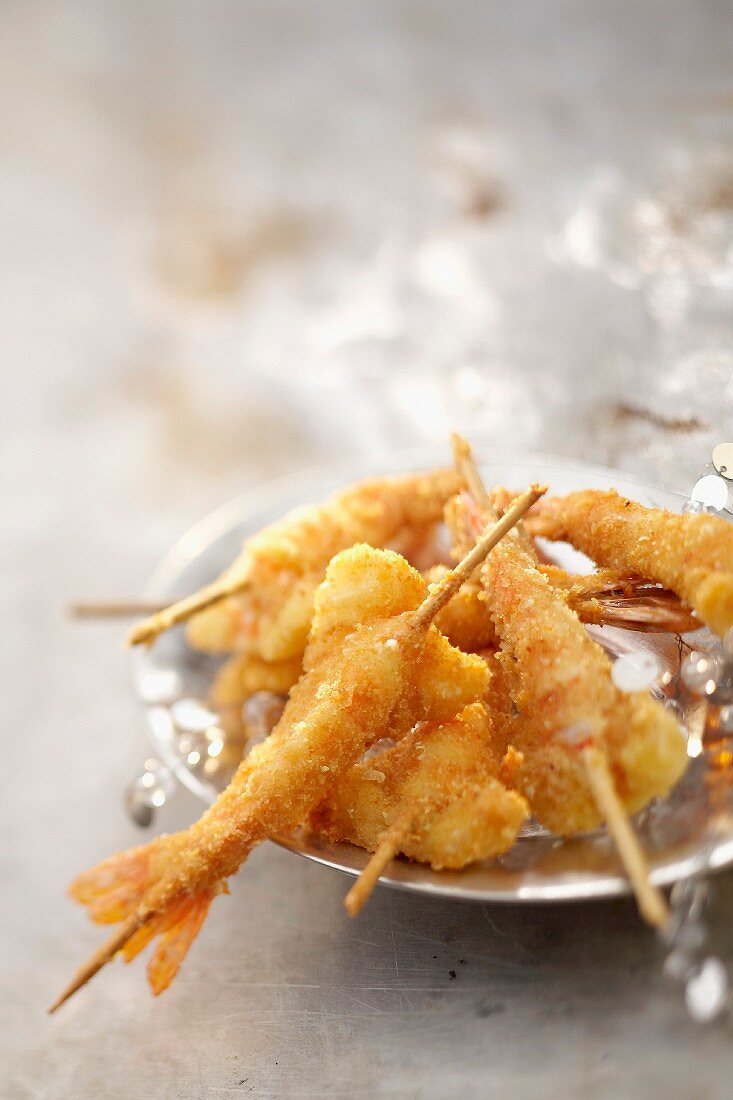Fried gambas coated in parmesan