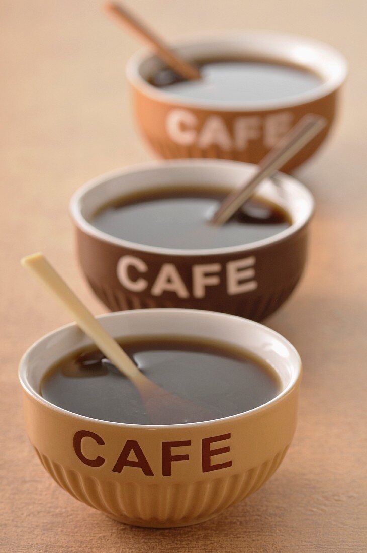 Three bowls of coffee