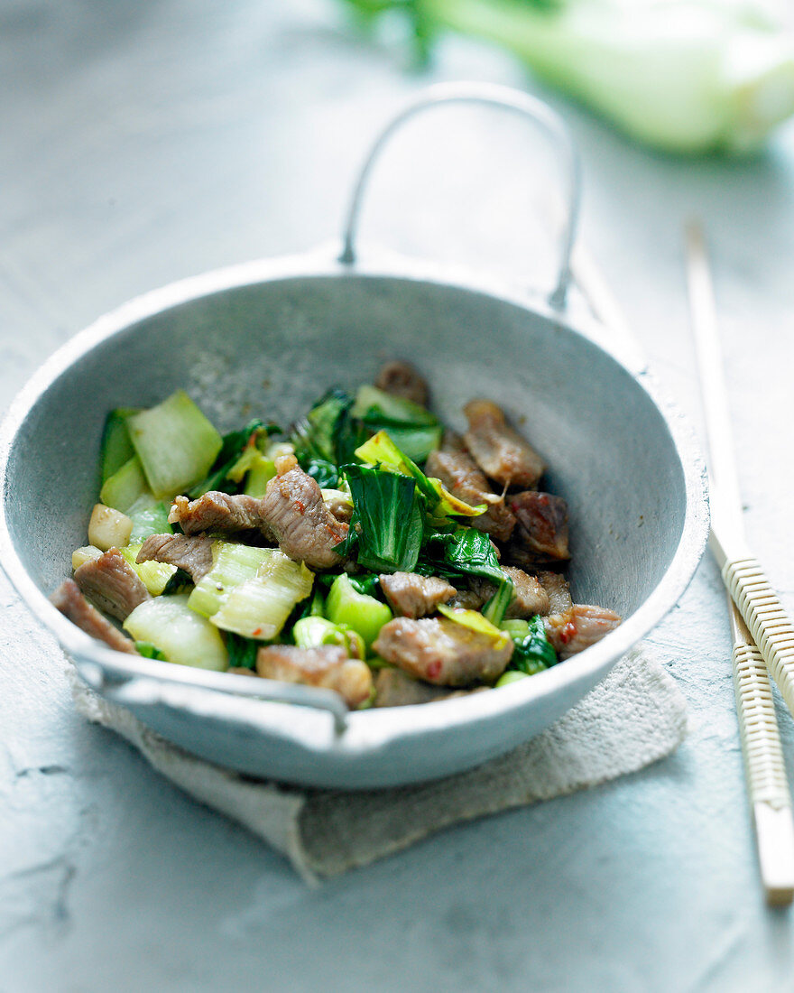 Pork and Pak-choi cabbage wok