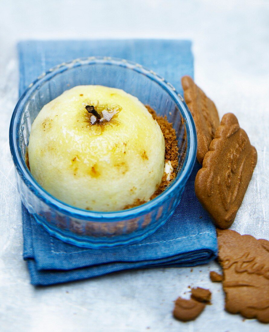 Stewed apple with crushed cookies and a white chocolate center