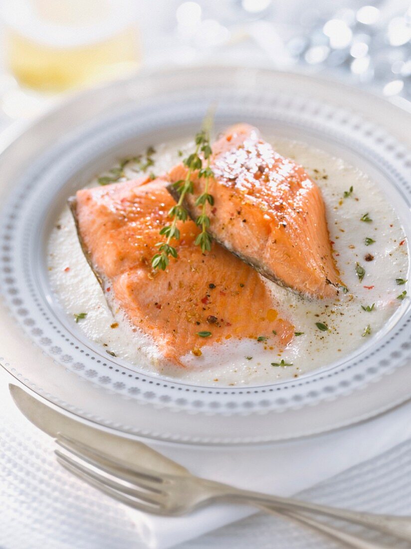 Salmon cooked with Champagne
