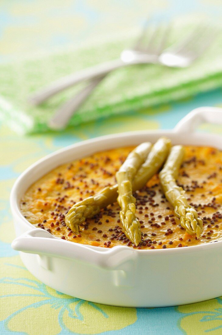 Carrot Flan with asparagus and poppyseeds