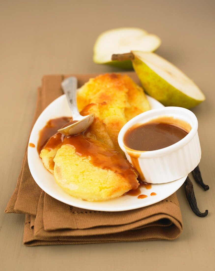 Roast pears with toffee sauce