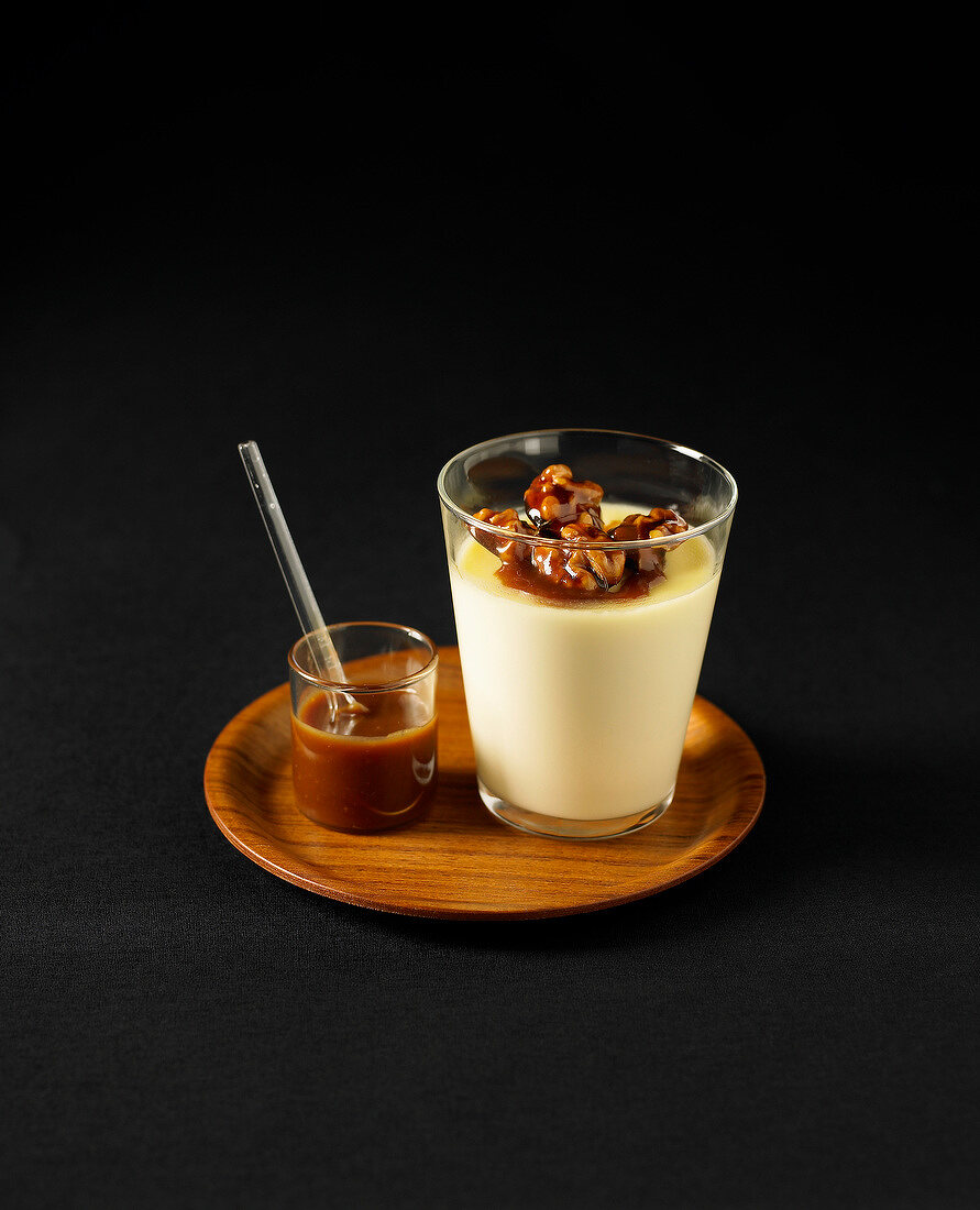 Panna cotta with balsamic caramelized walnuts
