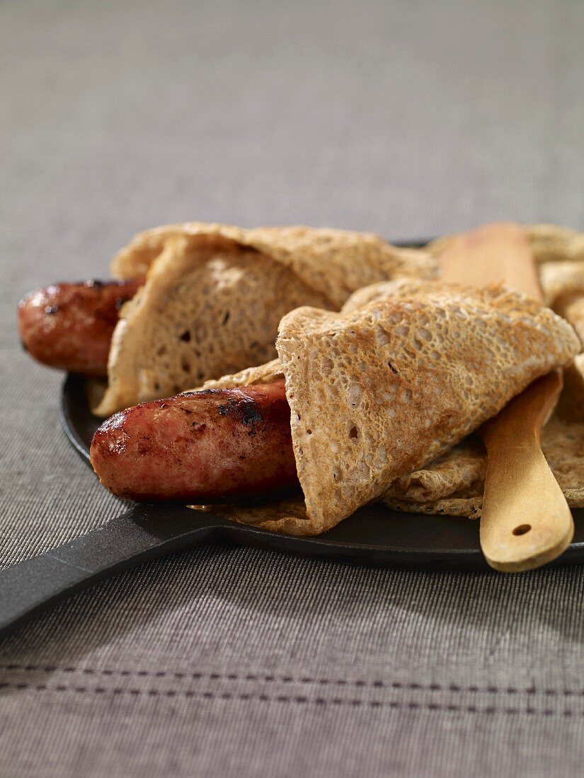 Robiquette,sausage in a buckwheat crepe