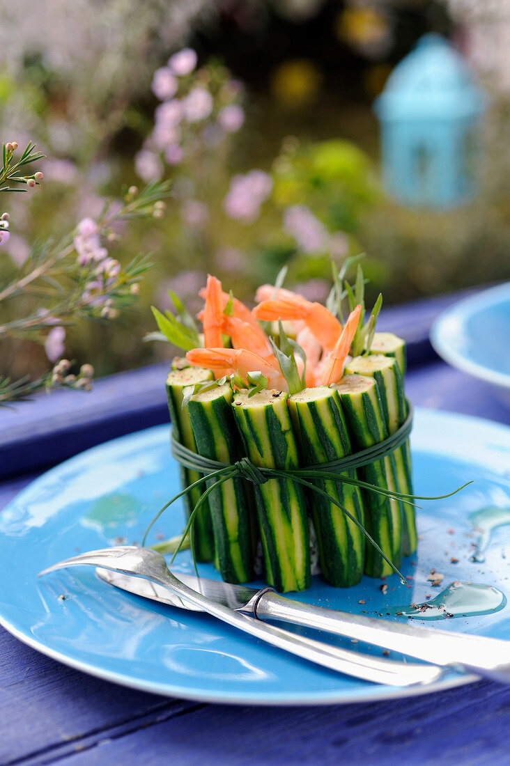 Mini zucchini,shrimp and tarragon Charlotte