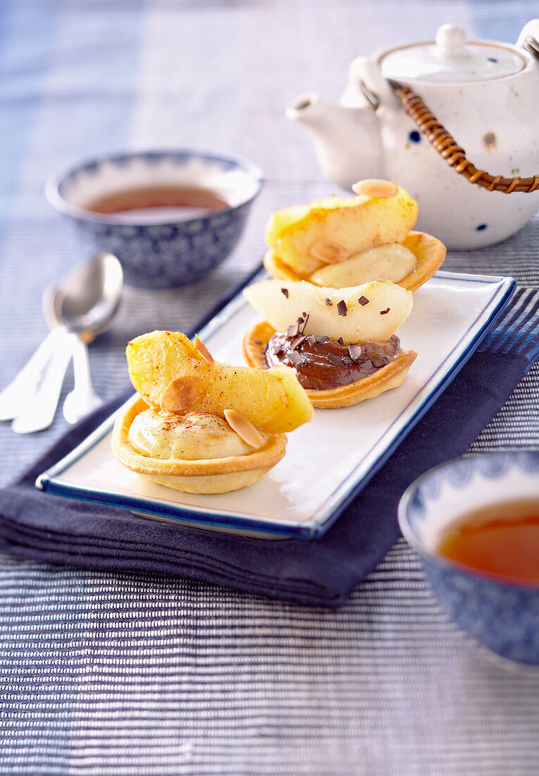 Apple-pear and chocolate-pear tartlets