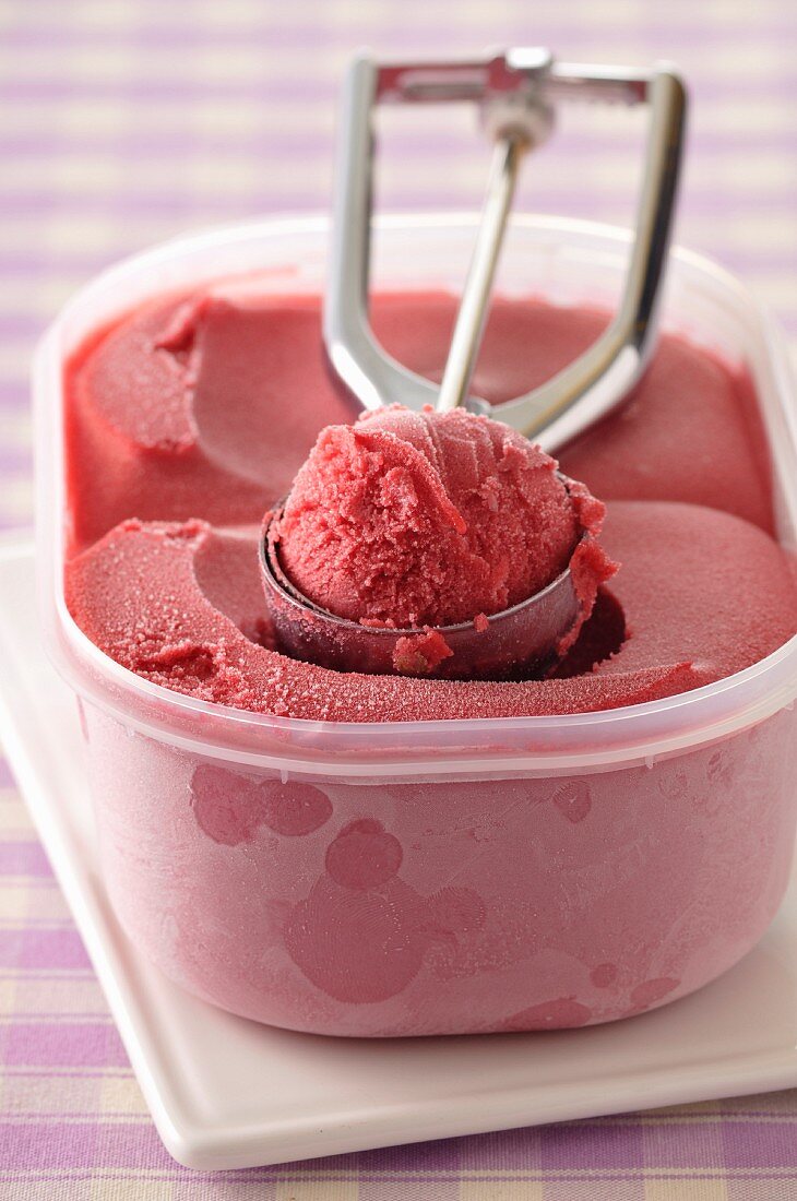 Punnet of raspberry ice cream