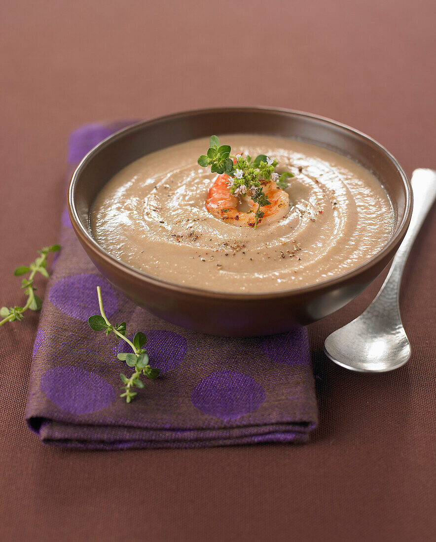 Cream of chestnut soup with crayfish