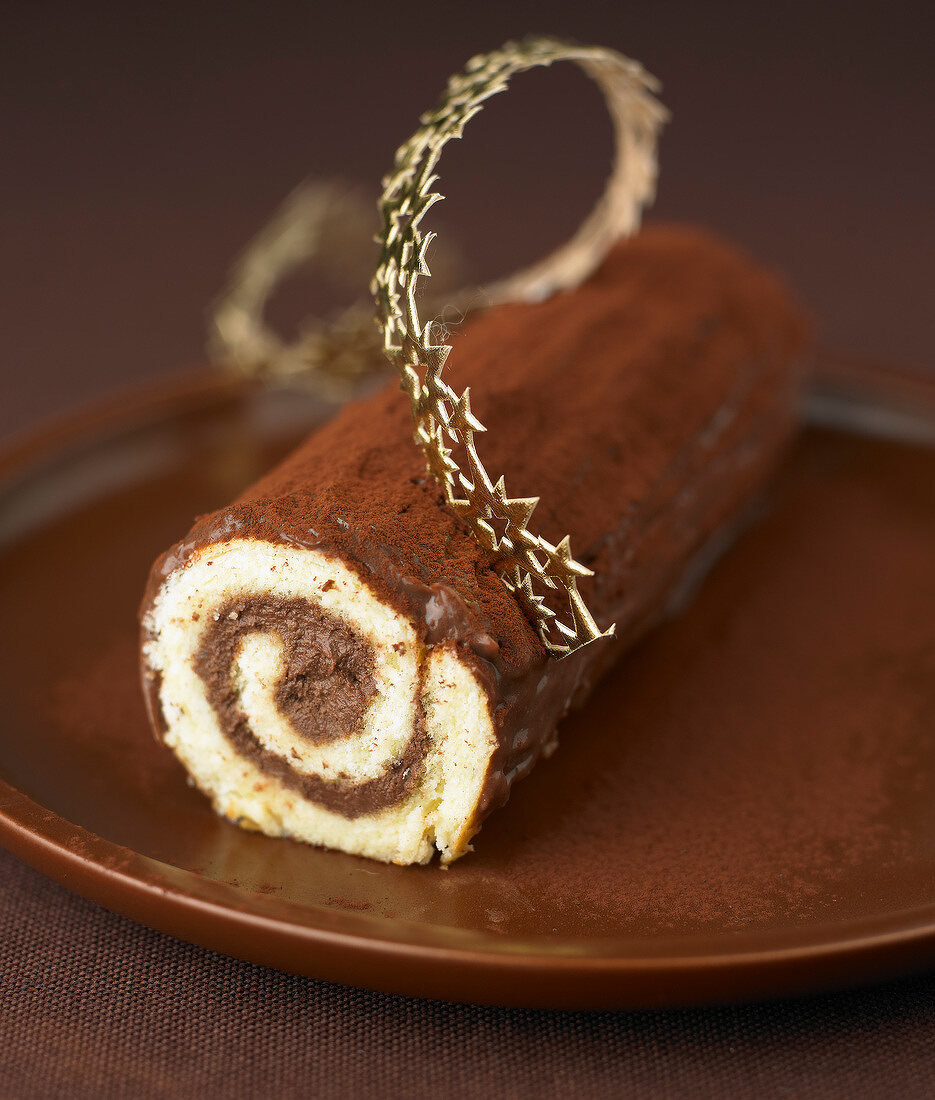 Bûche au Chocolat (Französischer Baumstammkuchen mit Schokolade)