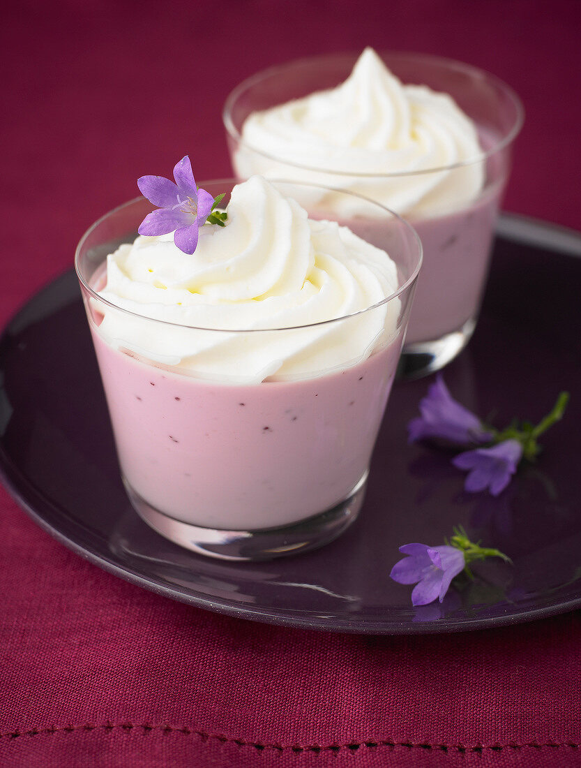 Violet cream dessert