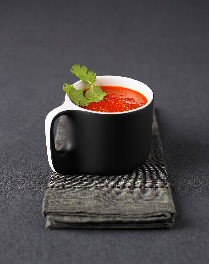 Cream of red pepper soup with cilantro