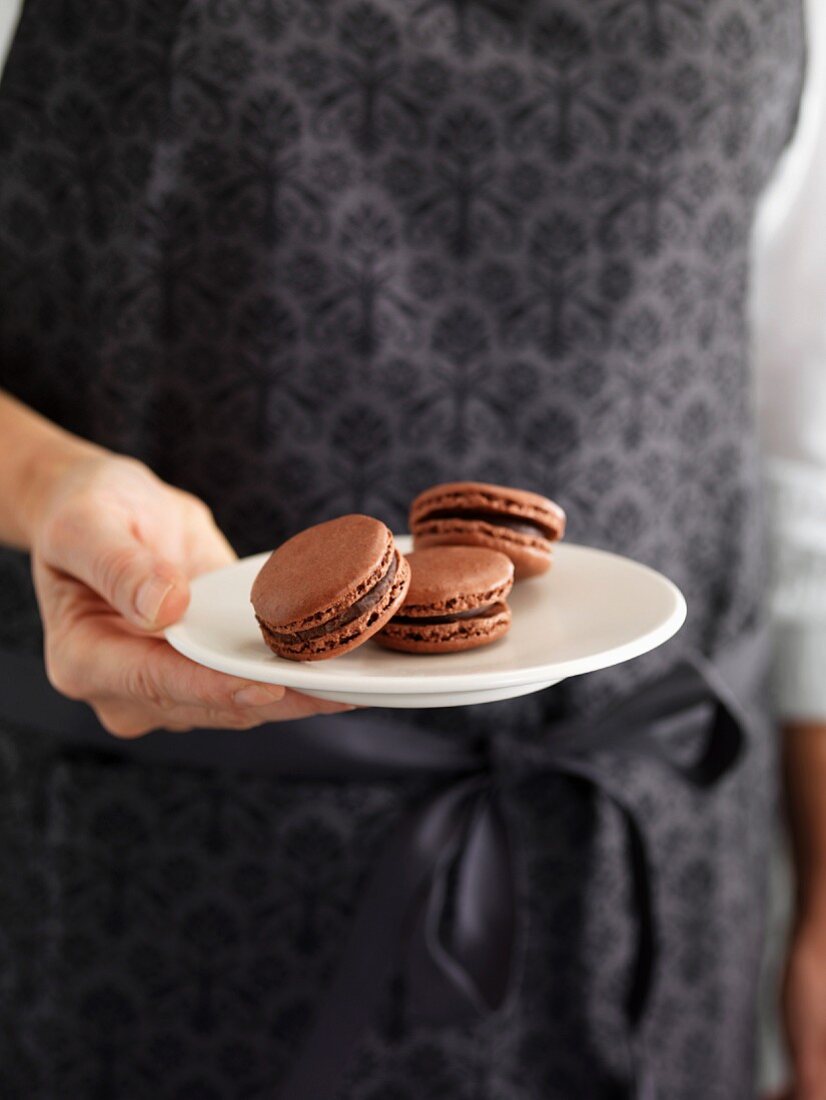 Person holding a plate of macaroons