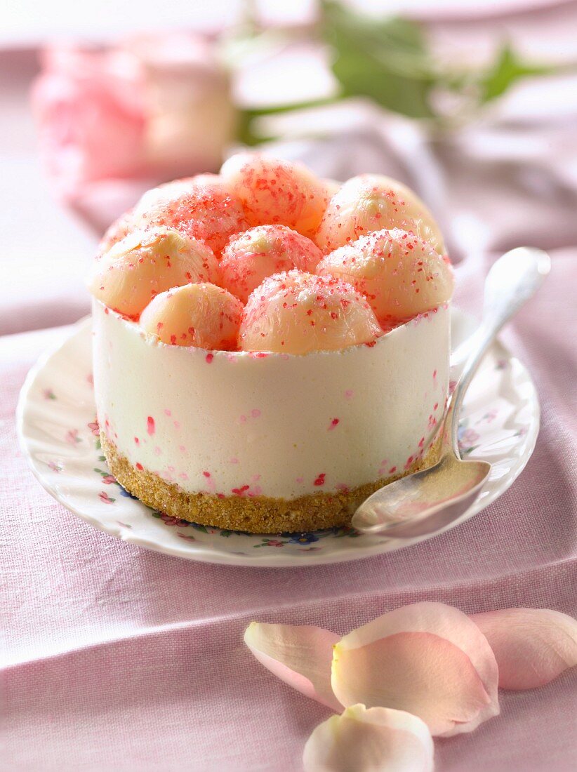 Individual lychee and rose cheesecake