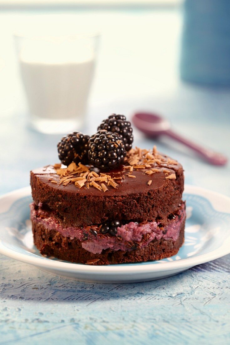 Chocolate fondant with blackberry mousse