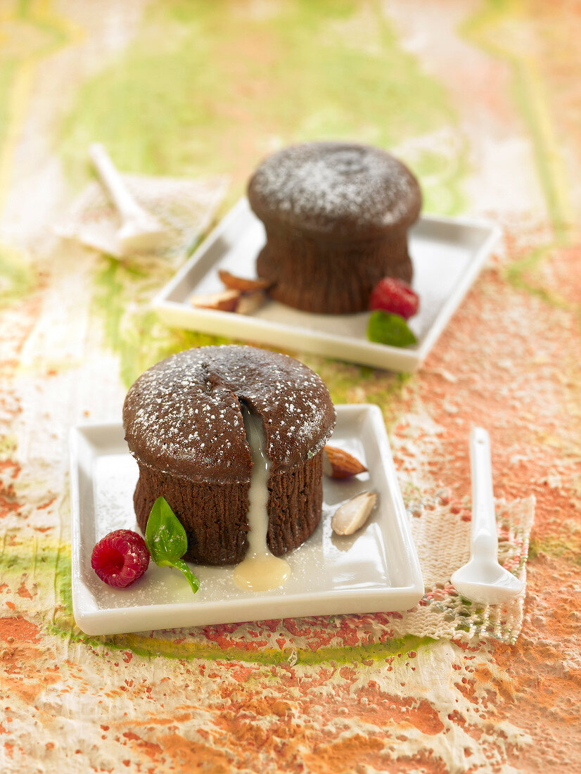Dark chocolate fondant with a runny white chocolate filling