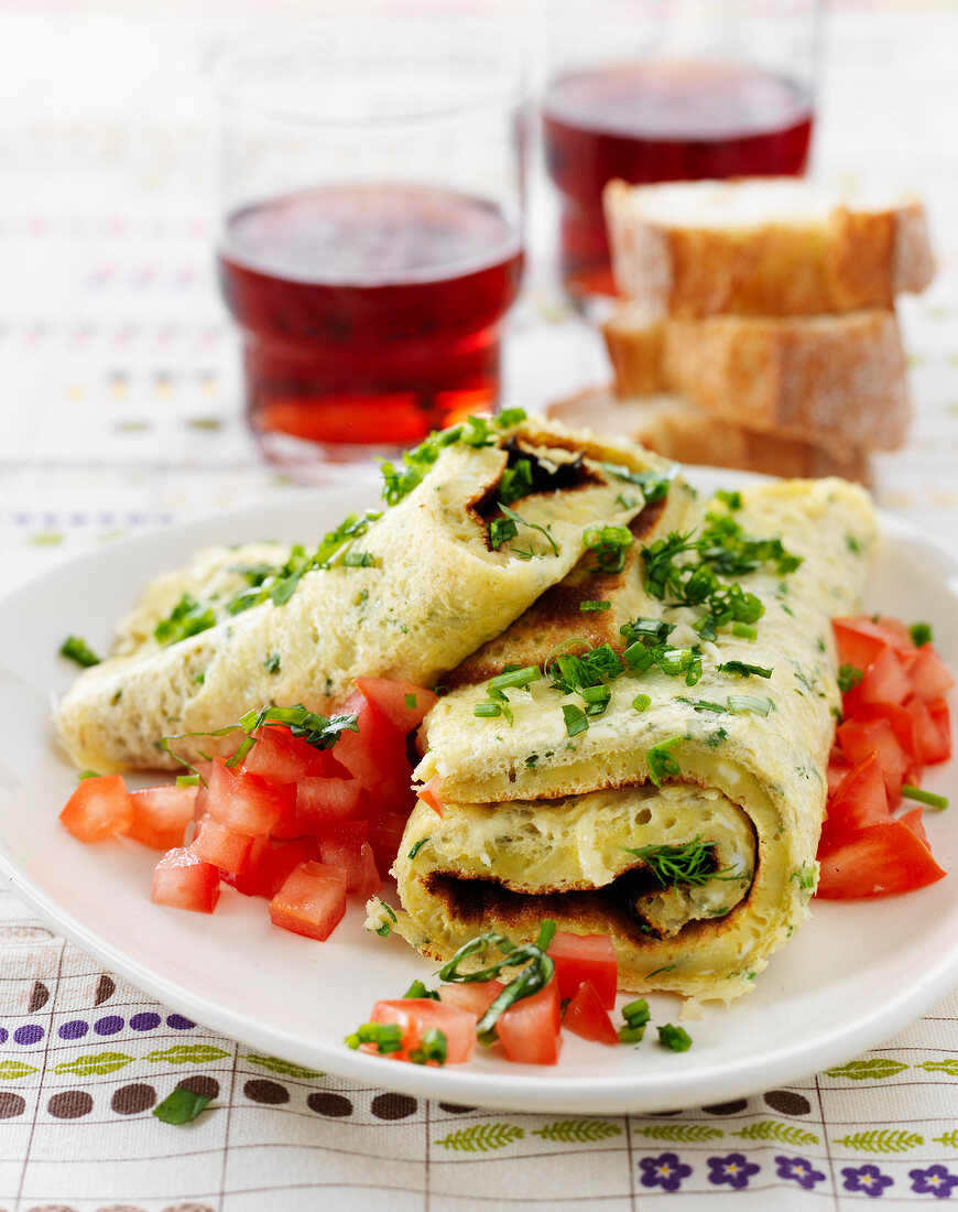 Cheese and herb rolled omelette