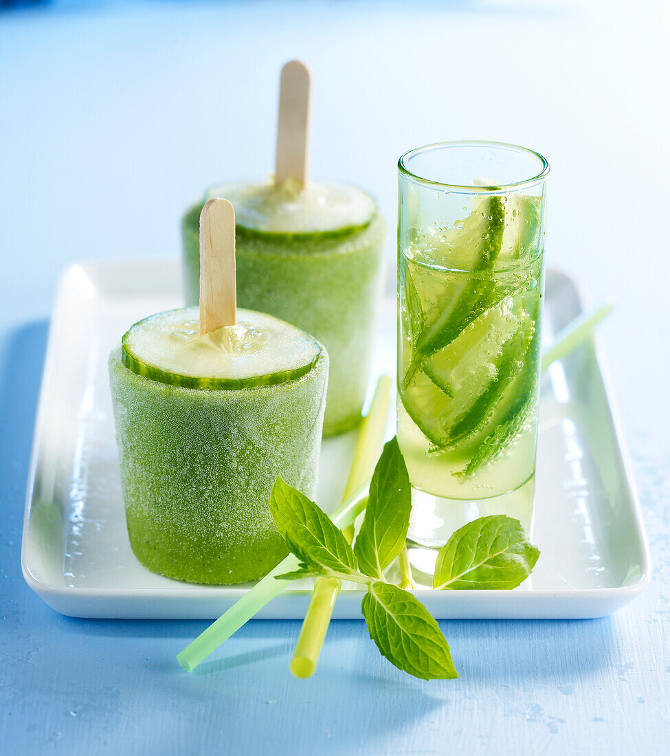 Cucumber and mint iced lollipops ,lime lemonade