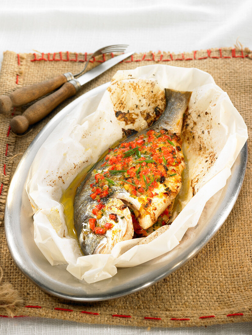 Oven baked sea bream
