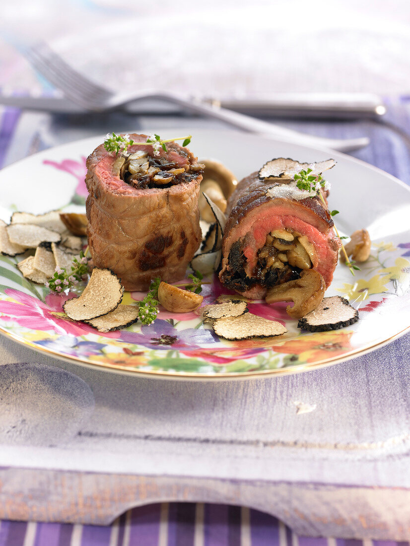 Rolled veal stuffed with mushrooms