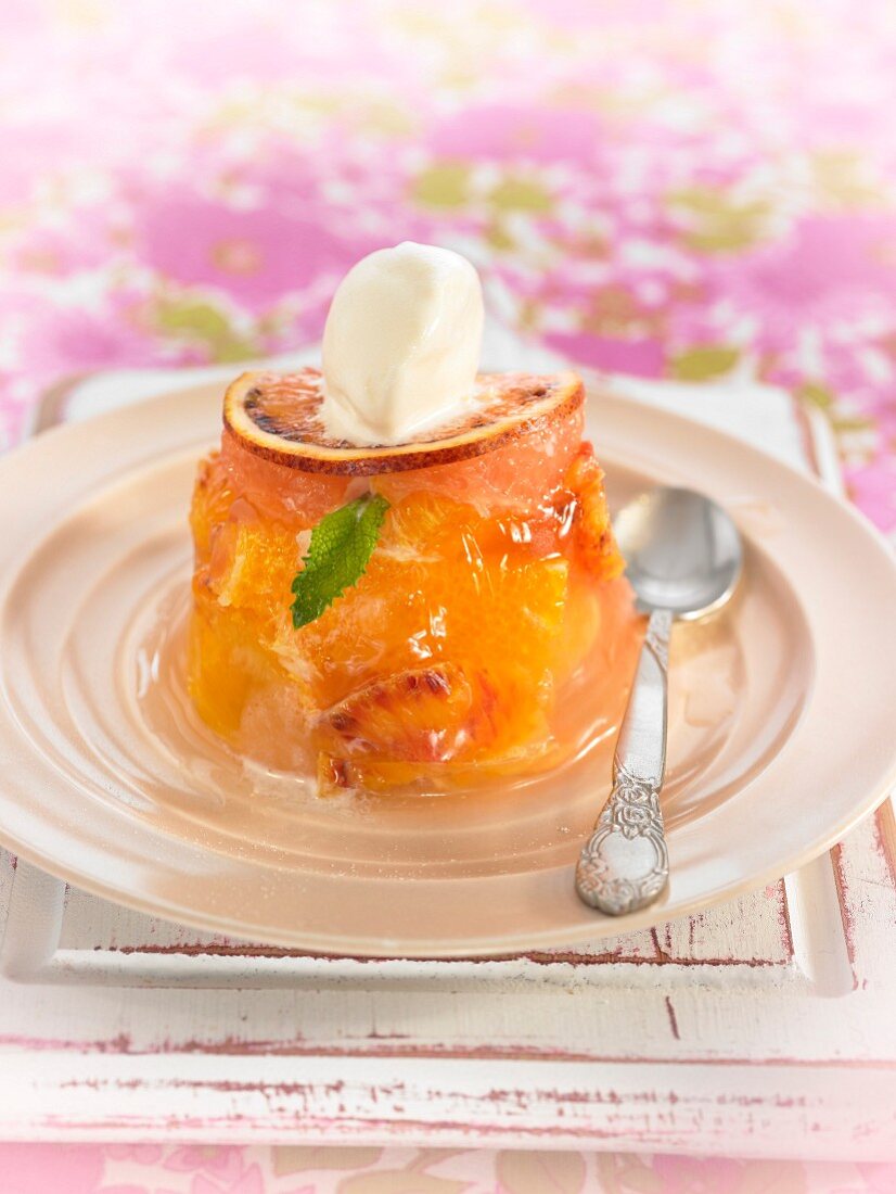 Individual citrus fruit jelly pudding