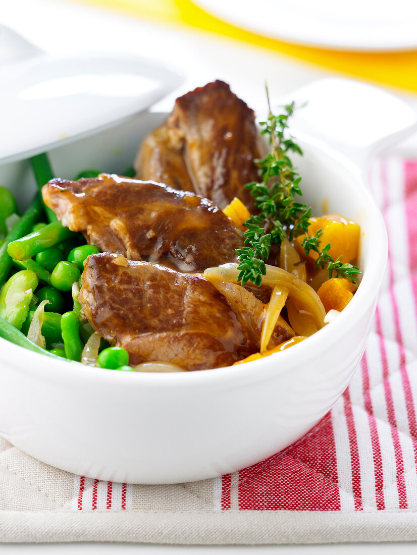 Stewed lamb with vegetable fricassée