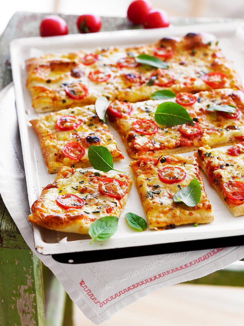 Tomato and cheese rectangular pizza