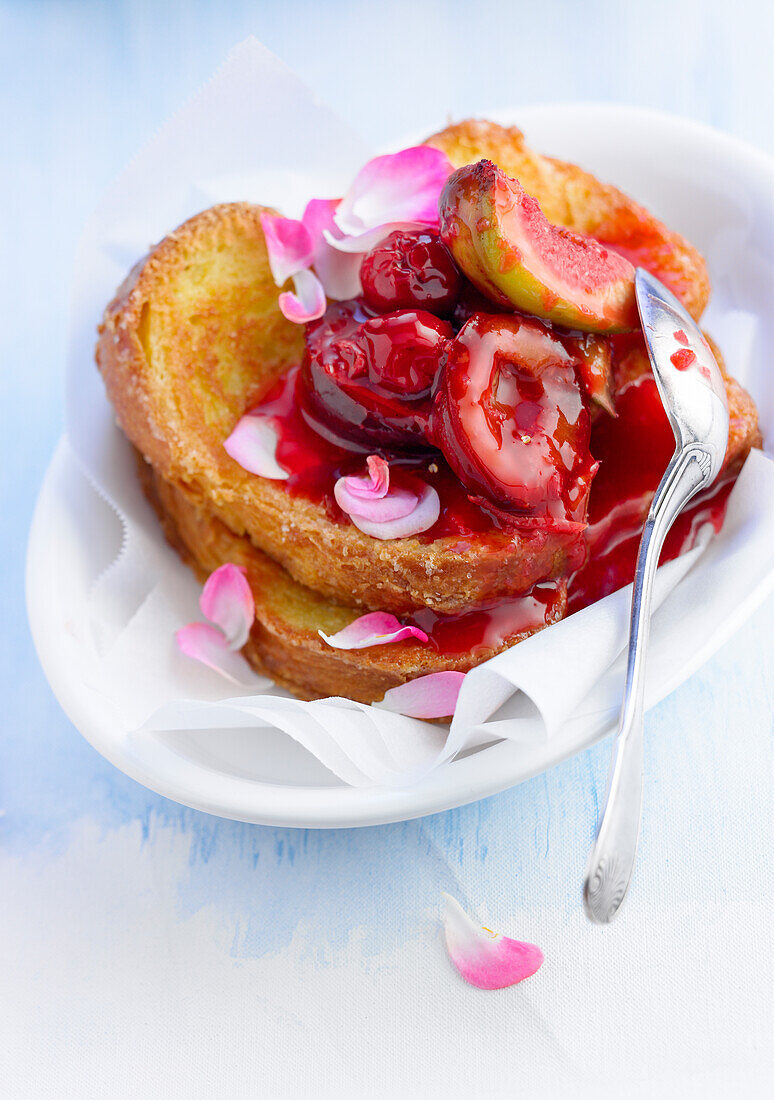 French toast style-brioche with plums,cherries and figs
