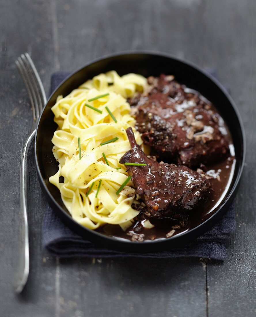 Hare in red wine with fresh tagliatelles