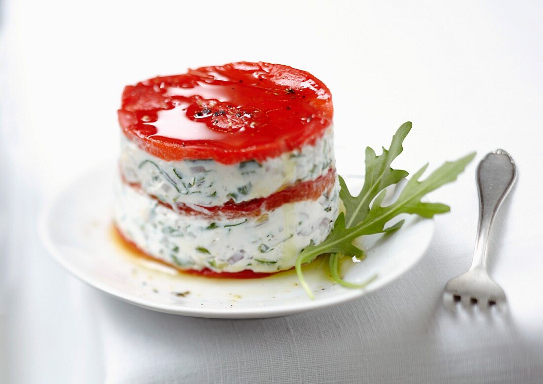 Fromage frais with herbs and red pepper timbale