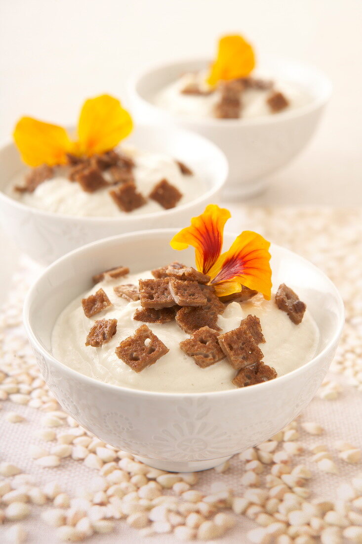 Cream of cauliflower with grilled buckwheat