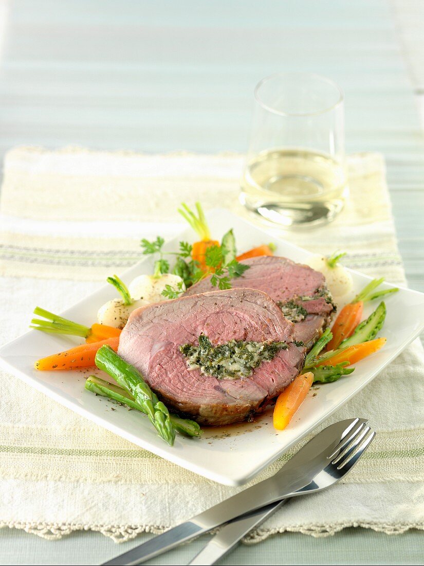 Leg of lamb with green stuffing