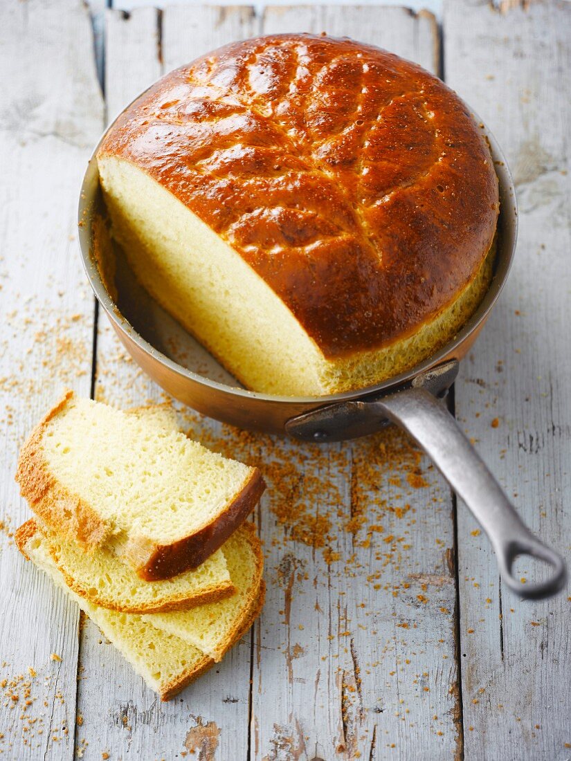 Brioche cooked in a copper saucepan