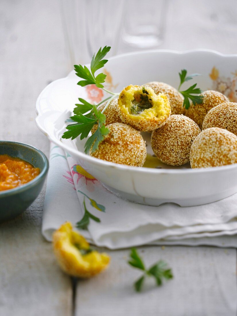 Polenta and butter herb balls