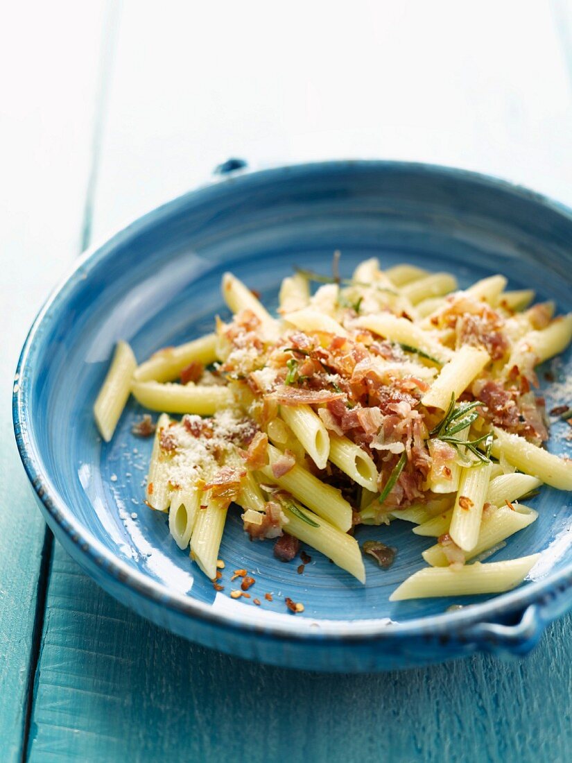 Penne with pancetta and rosemary