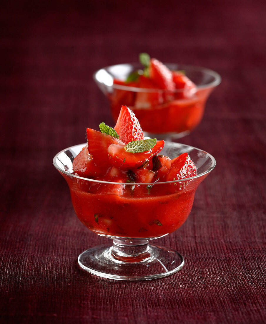 Strawberry fruit salad with fresh mint