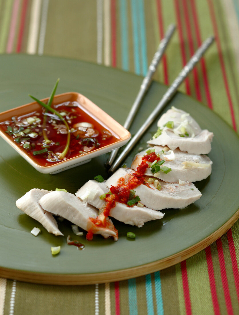 Steamed chicken breast with ginger sauce