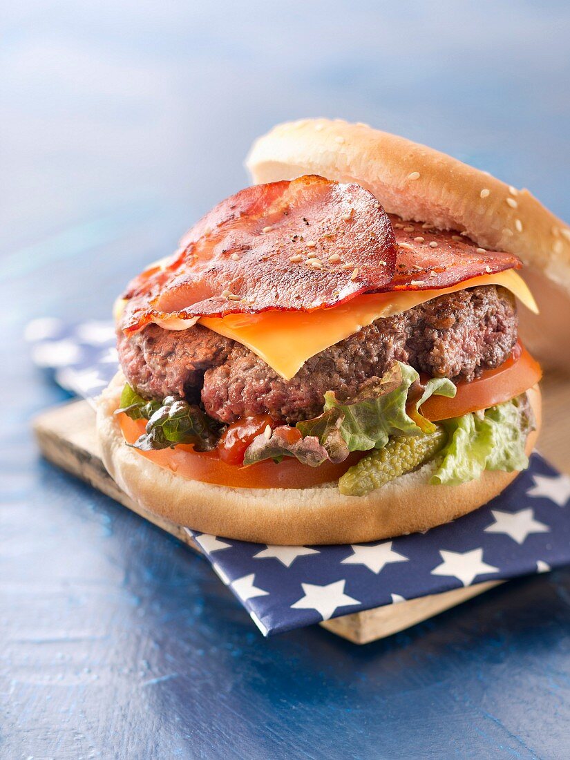 Classic American bacon hamburger