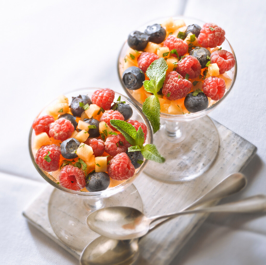 Melon and summer fruit salad with fresh mint