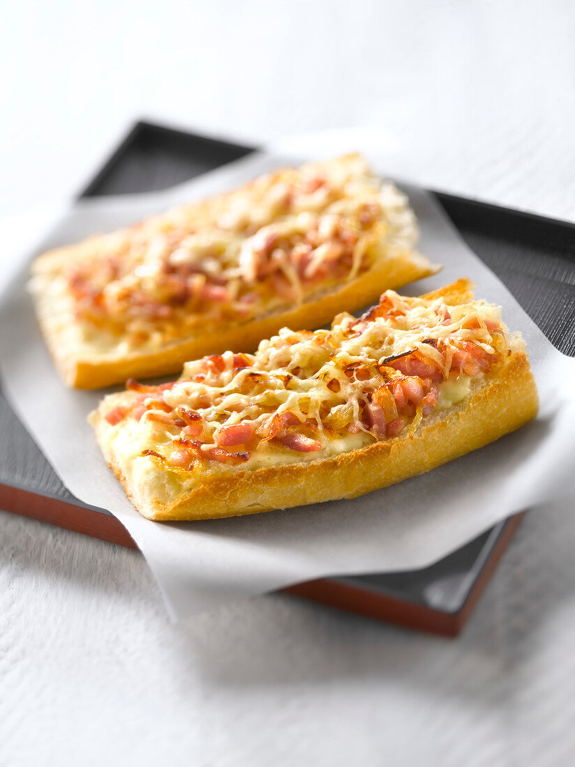 Diced bacon and cheese toasted open sandwich